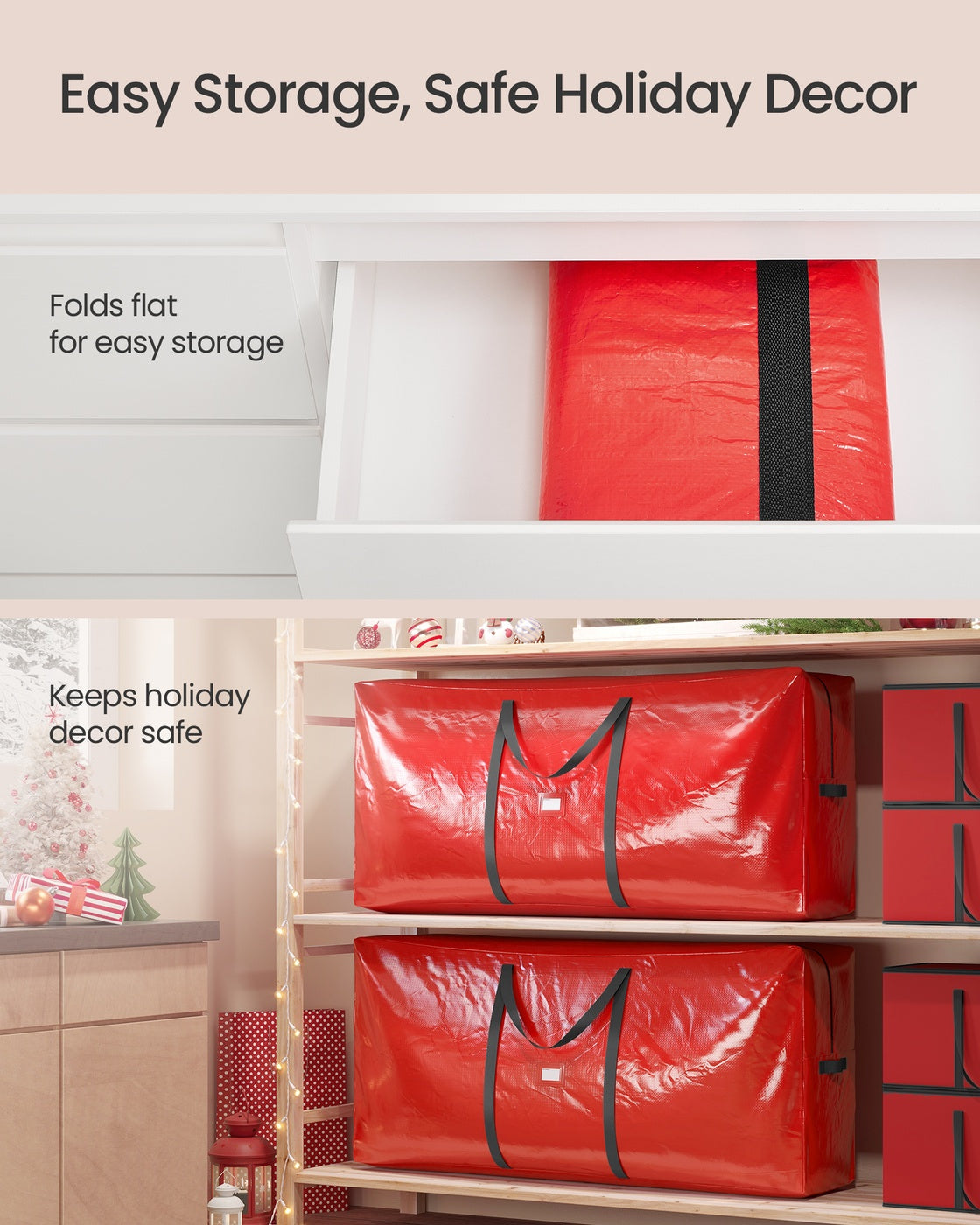 Artificial Tree Storage Bag – Tear-Resistant PE – Red – Heavy Duty with Zip and Reinforced Seams