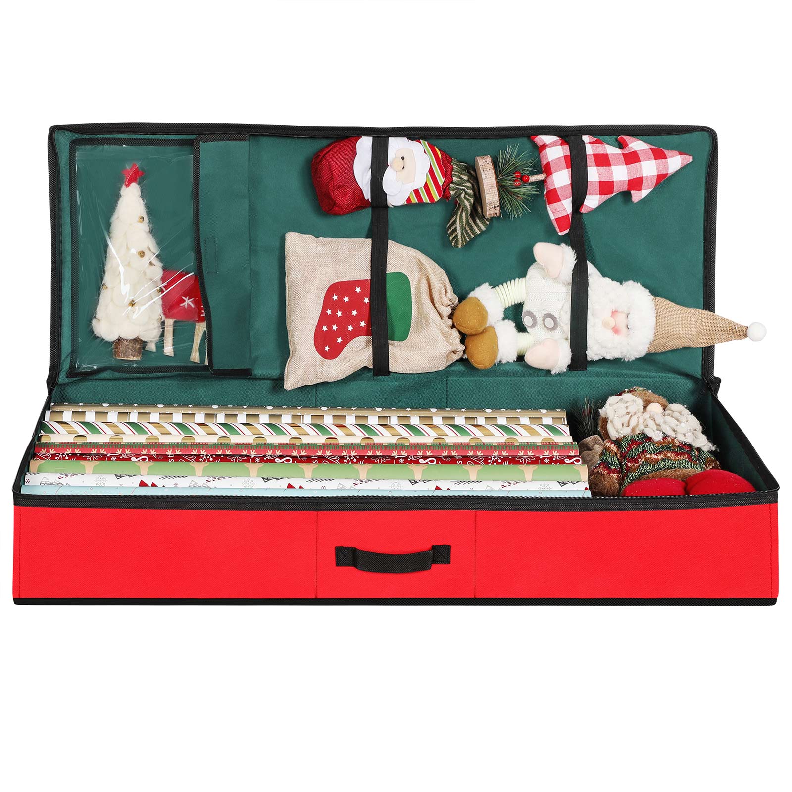 Underbed Storage Bag – Fabric – Green and Red – Foldable with Divider and Dustproof Zipper
