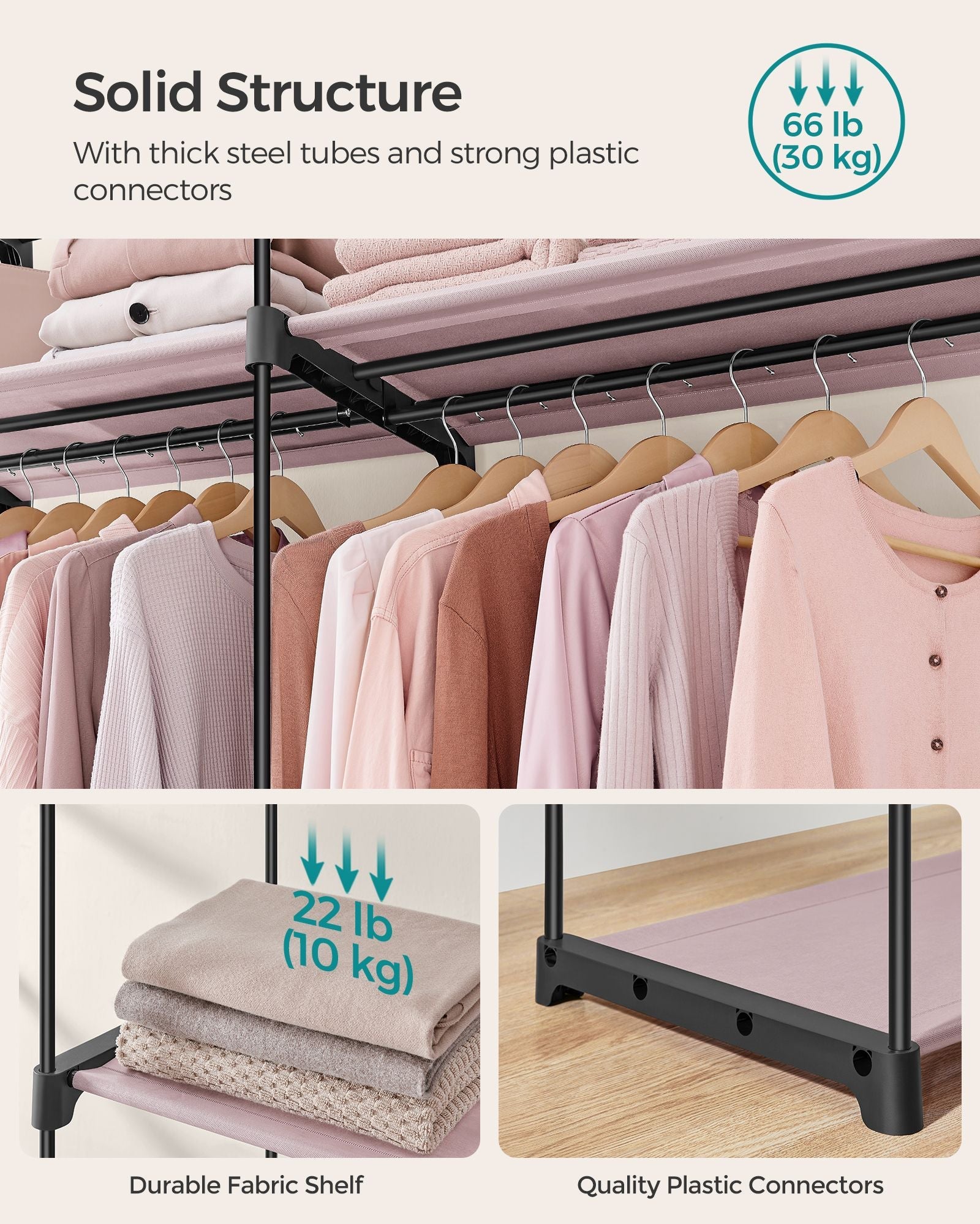 Collapsible Portable Wardrobe – Fabric – Grey – With 2 Clothes Rails