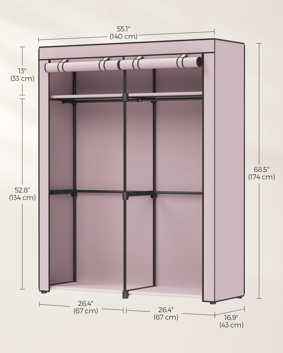 Collapsible Portable Wardrobe – Fabric – Grey – With 2 Clothes Rails