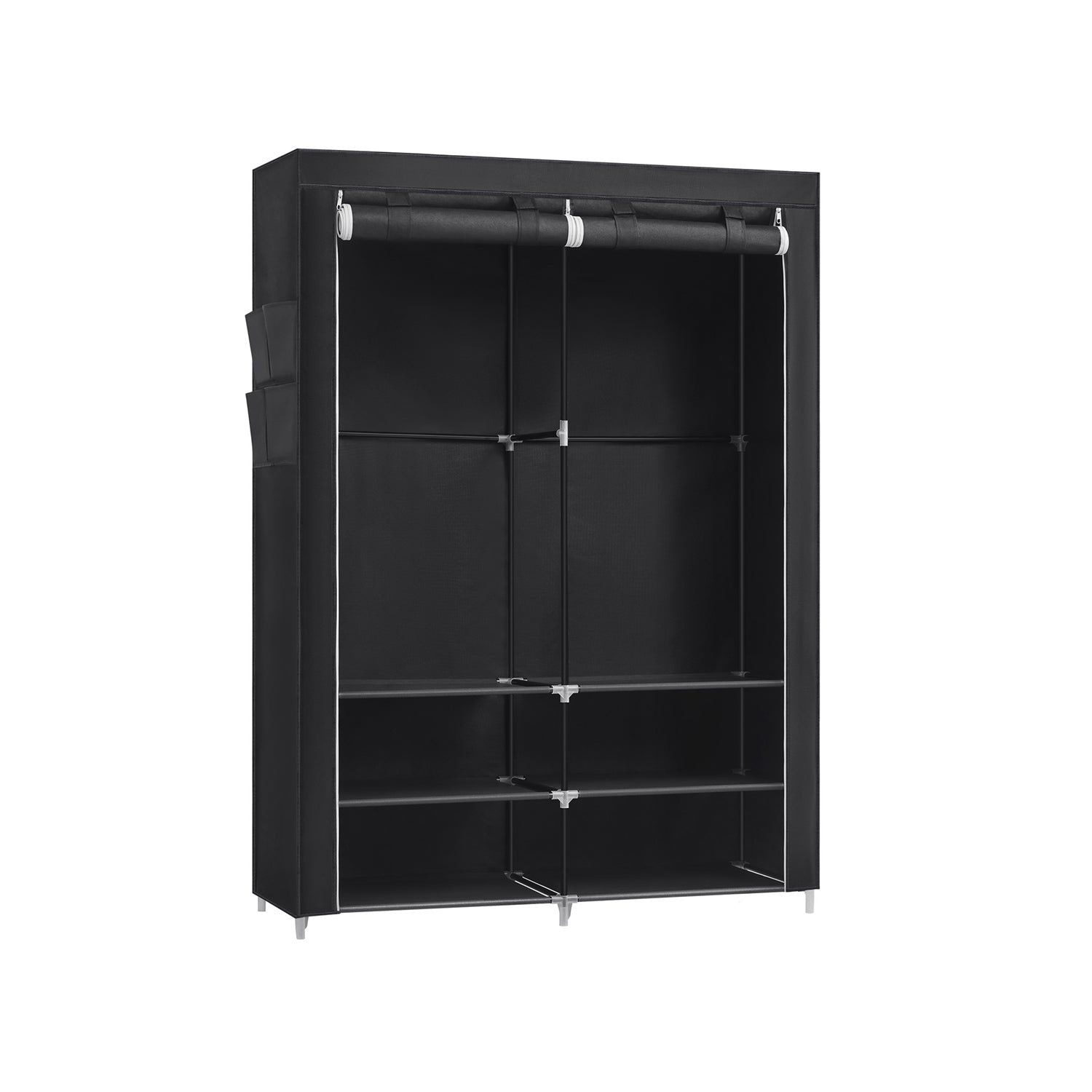 Portable Wardrobe – Fabric – Black – Large Capacity with 2 Hanging Rails and Shelves