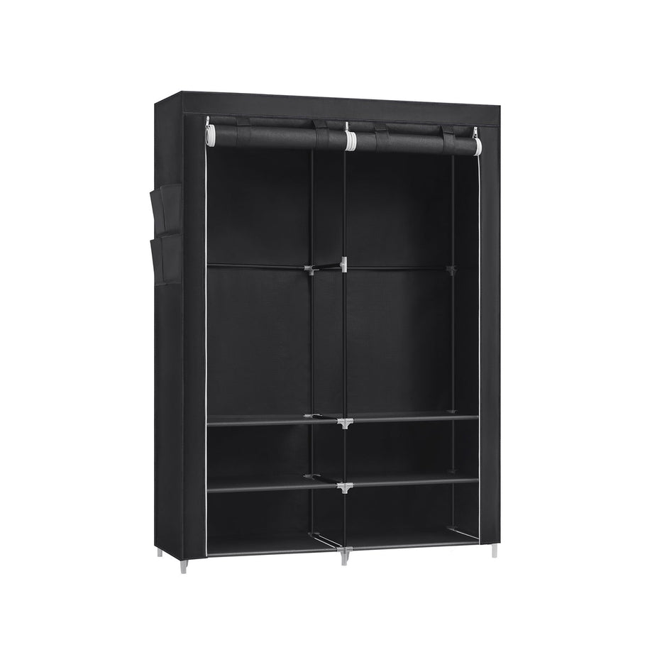 Portable Wardrobe – Fabric – Black – Large Capacity with 2 Hanging Rails and Shelves
