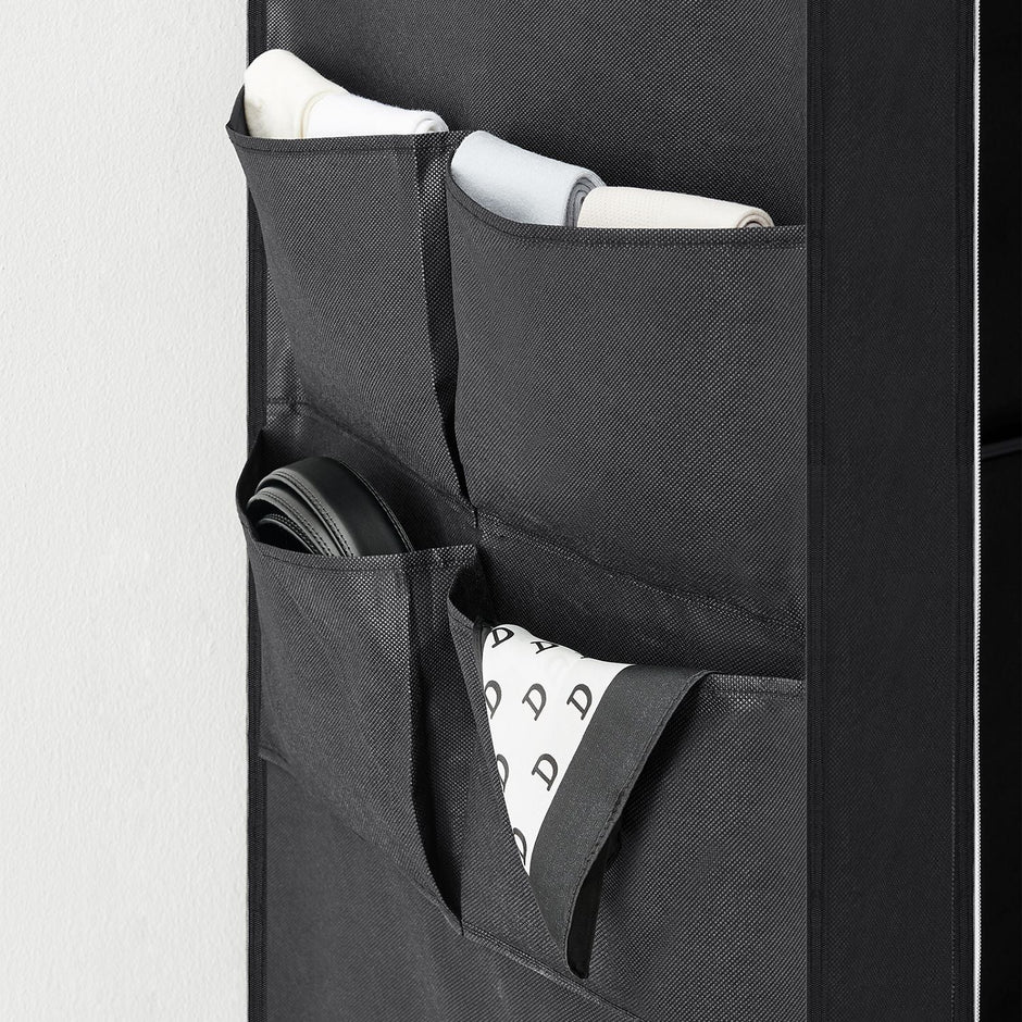 Portable Wardrobe – Fabric – Black – Large Capacity with 2 Hanging Rails and Shelves
