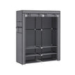 Portable Clothes Wardrobe – Fabric – Grey – Large Capacity with 2 Hanging Rails and 4 Side Pockets