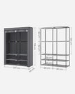 Portable Clothes Wardrobe – Fabric – Grey – Large Capacity with 2 Hanging Rails and 4 Side Pockets