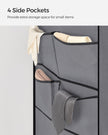 Portable Clothes Wardrobe – Fabric – Grey – Large Capacity with 2 Hanging Rails and 4 Side Pockets