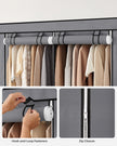 Portable Clothes Wardrobe – Fabric – Grey – Large Capacity with 2 Hanging Rails and 4 Side Pockets