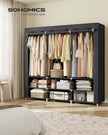 Clothes Wardrobe – Fabric – Black – Large Capacity with 3 Hanging Rails and Shelves
