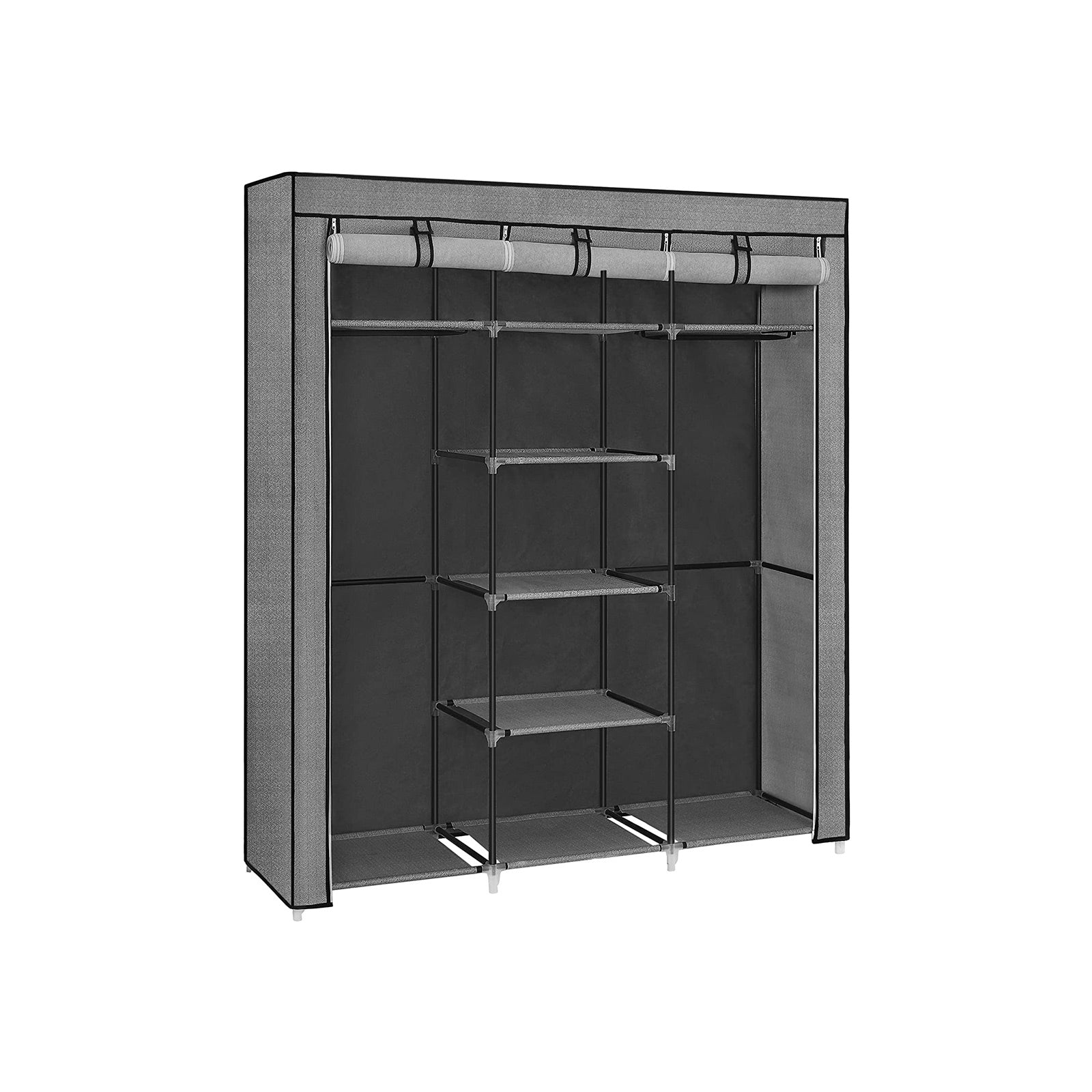 Portable Closet – Non-Woven Fabric – Grey – Large with Herringbone Pattern and Shelves