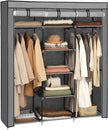 Portable Closet – Non-Woven Fabric – Grey – Large with Herringbone Pattern and Shelves
