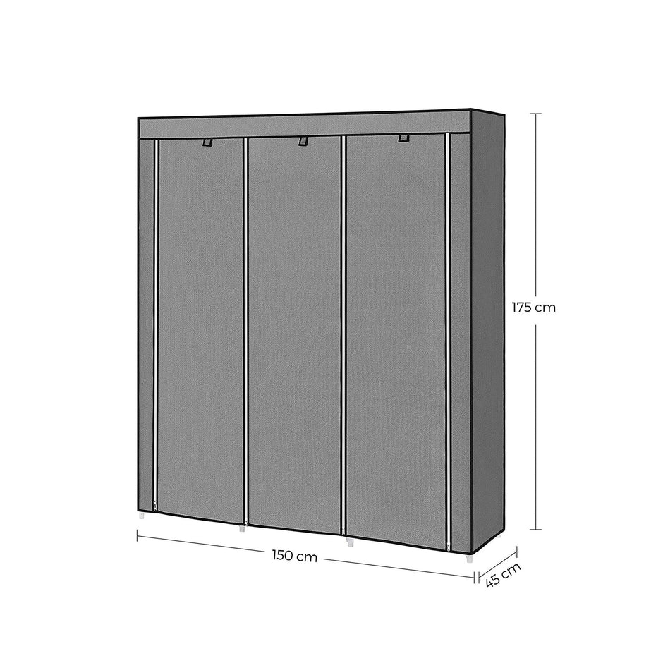 Portable Closet – Non-Woven Fabric – Grey – Large with Herringbone Pattern and Shelves