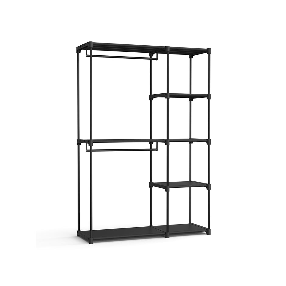 Foldable Wardrobe – Fabric – Black – Freestanding with Clothes Rails