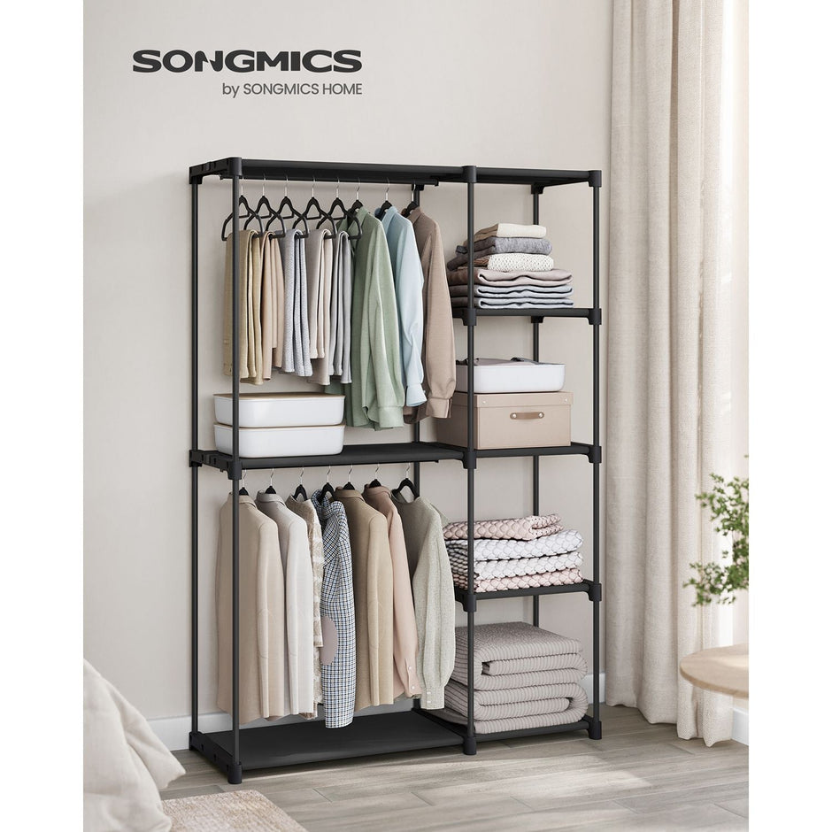Foldable Wardrobe – Fabric – Black – Freestanding with Clothes Rails
