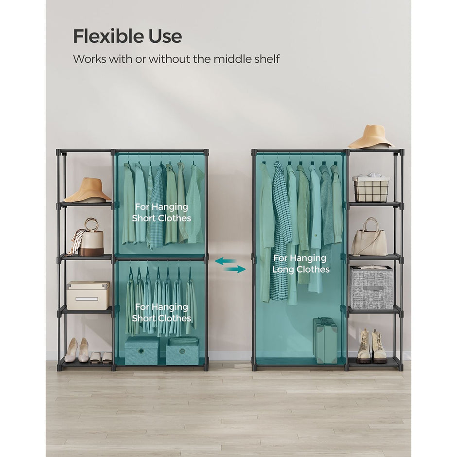 Foldable Wardrobe – Fabric – Black – Freestanding with Clothes Rails