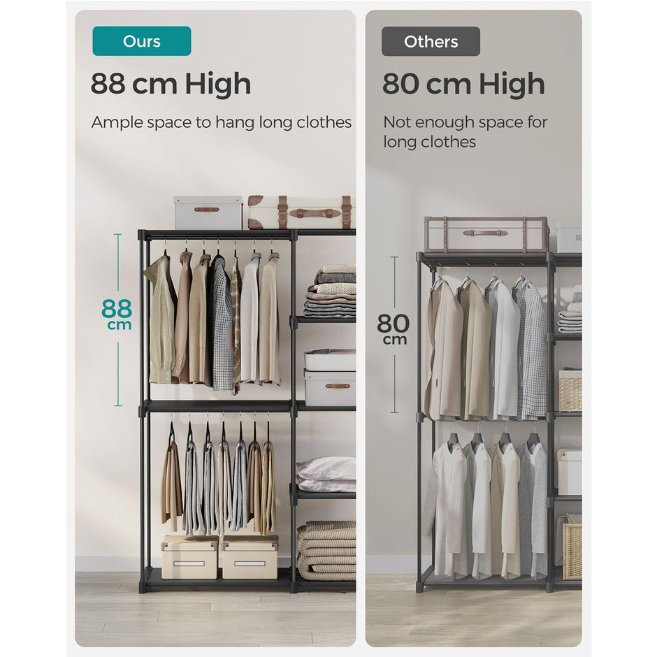 Foldable Wardrobe – Fabric – Black – Freestanding with Clothes Rails