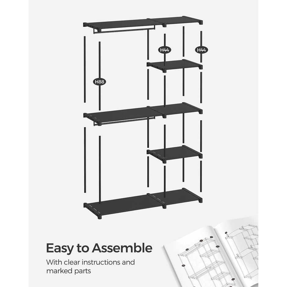 Foldable Wardrobe – Fabric – Black – Freestanding with Clothes Rails