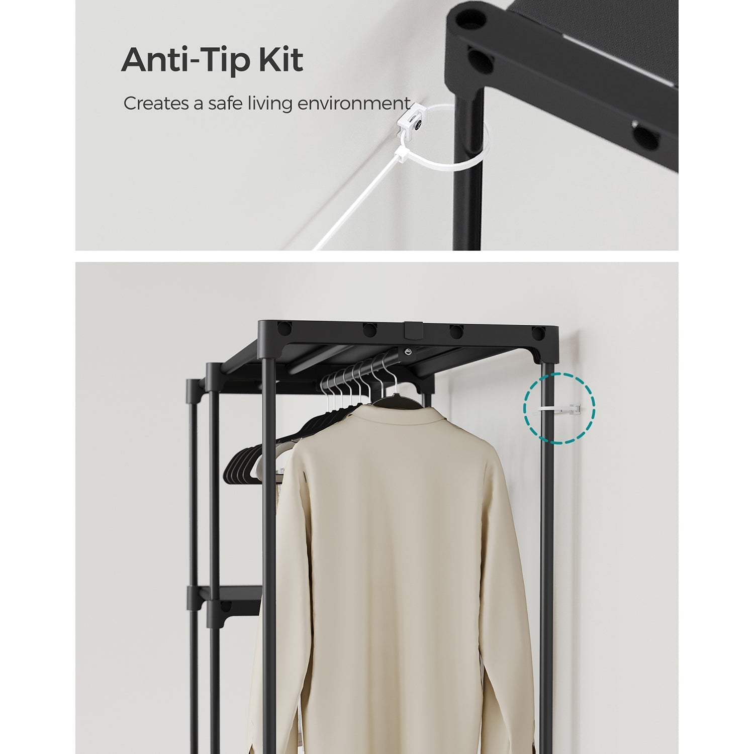 Foldable Wardrobe – Fabric – Black – Freestanding with Clothes Rails