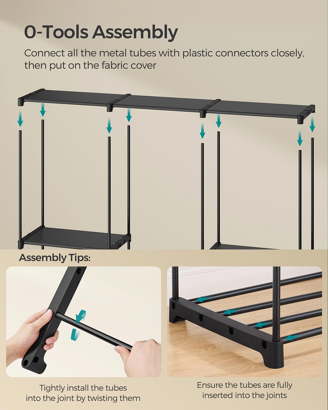 Portable Closet – Fabric – Ink Black – Freestanding Wardrobe with Clothes Rails