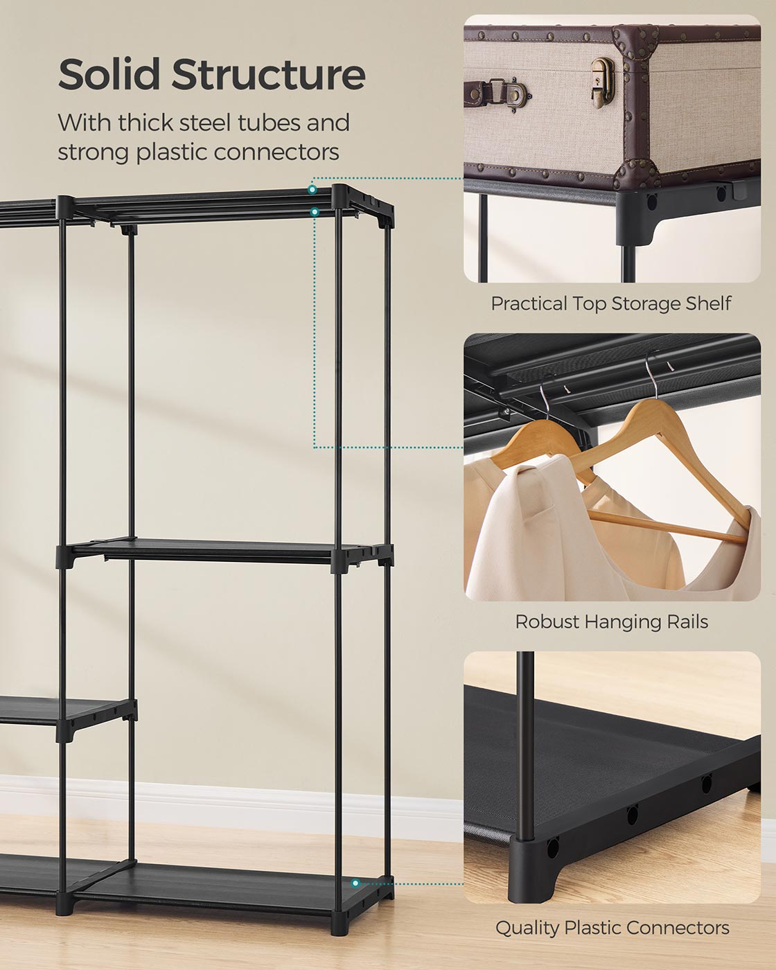 Portable Closet – Fabric – Ink Black – Freestanding Wardrobe with Clothes Rails