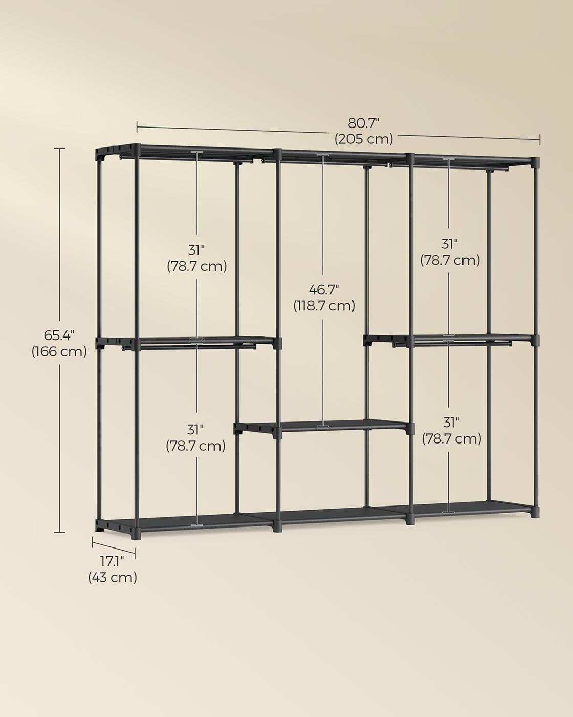 Portable Closet – Fabric – Ink Black – Freestanding Wardrobe with Clothes Rails