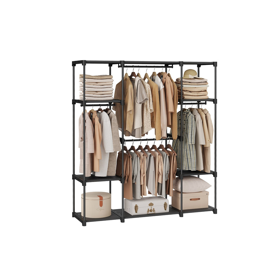 Portable Clothes Wardrobe – Fabric – Ink Black – Large Capacity with Compartments