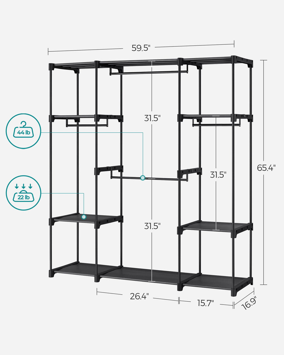 Portable Clothes Wardrobe – Fabric – Ink Black – Large Capacity with Compartments