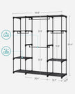 Portable Clothes Wardrobe – Fabric – Ink Black – Large Capacity with Compartments