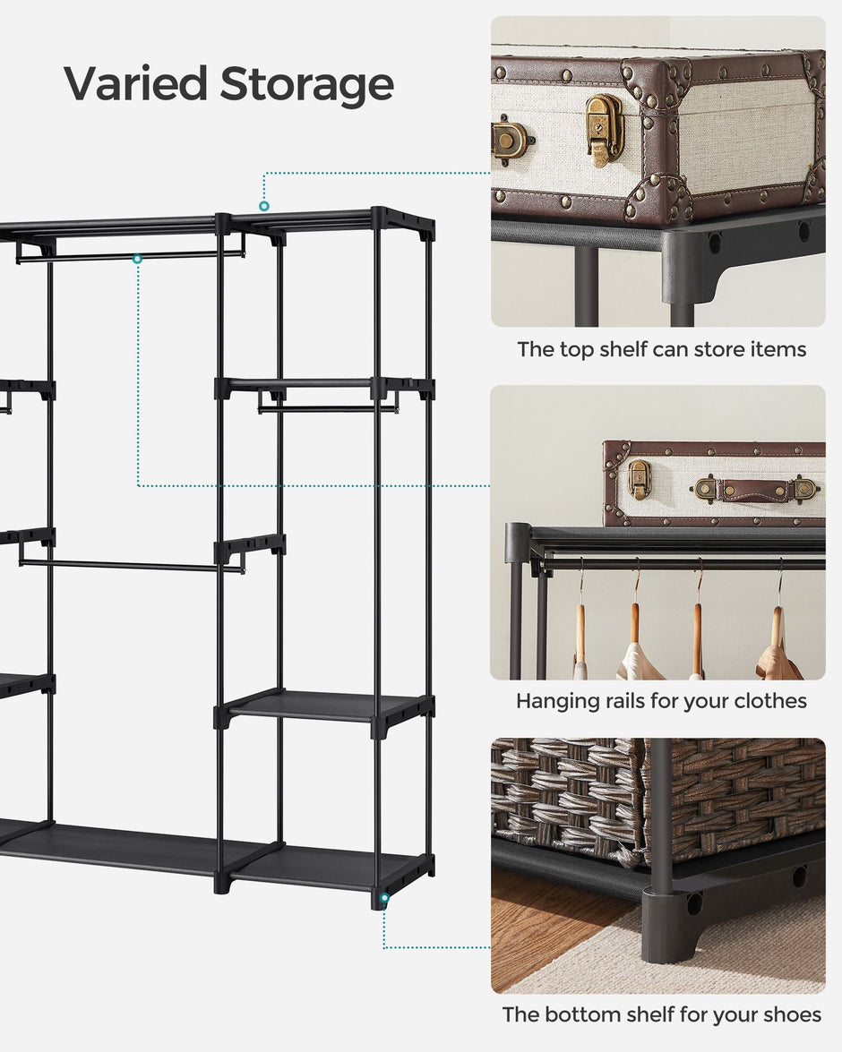 Portable Clothes Wardrobe – Fabric – Ink Black – Large Capacity with Compartments