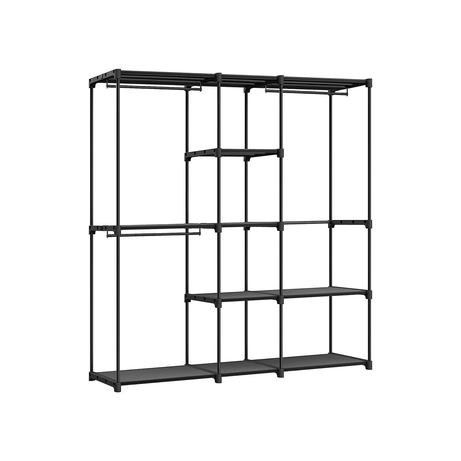 Portable Open Wardrobe – Fabric – Black – Freestanding with Clothes Rails and Shelves