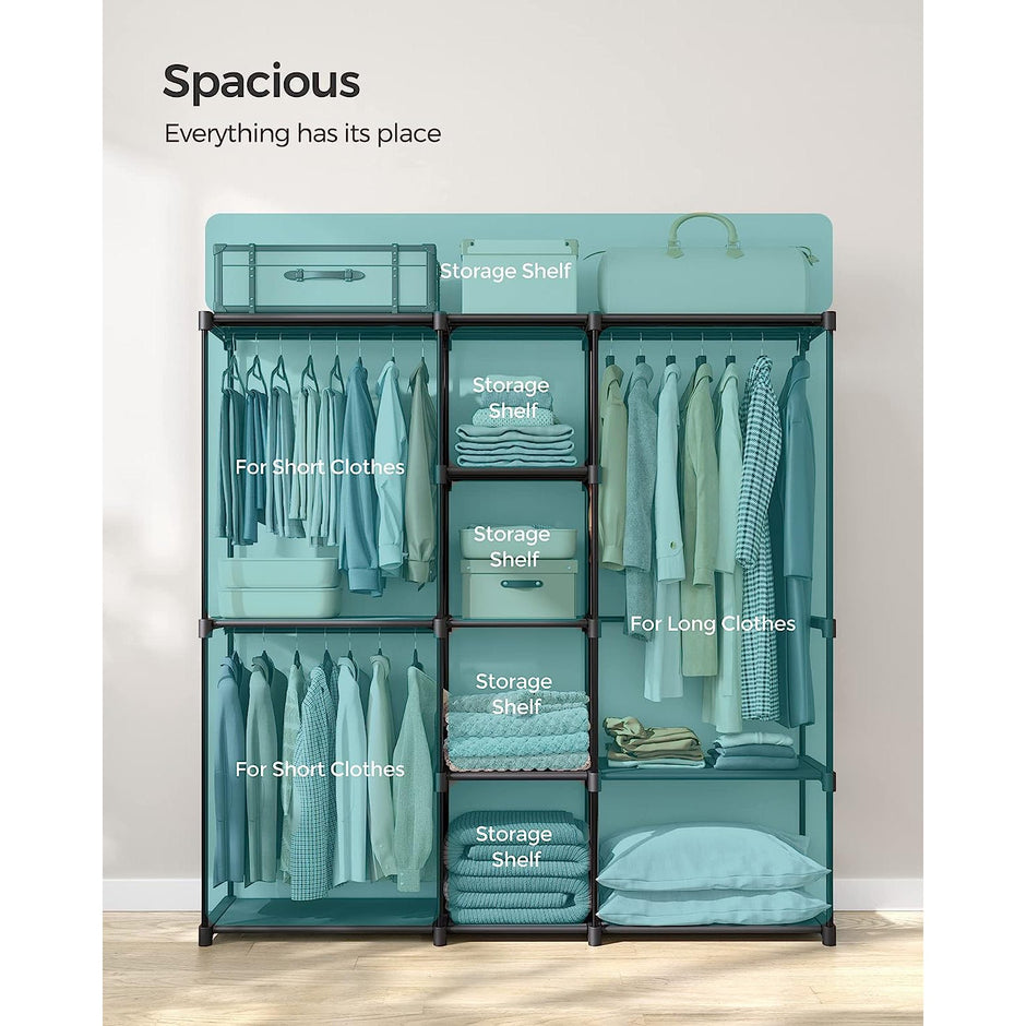 Portable Open Wardrobe – Fabric – Black – Freestanding with Clothes Rails and Shelves