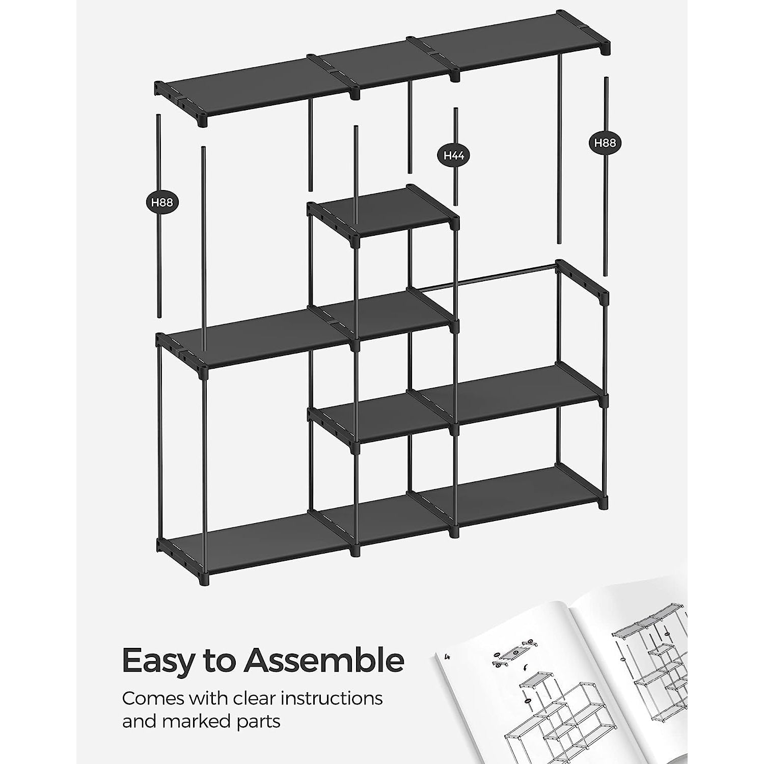 Portable Open Wardrobe – Fabric – Black – Freestanding with Clothes Rails and Shelves