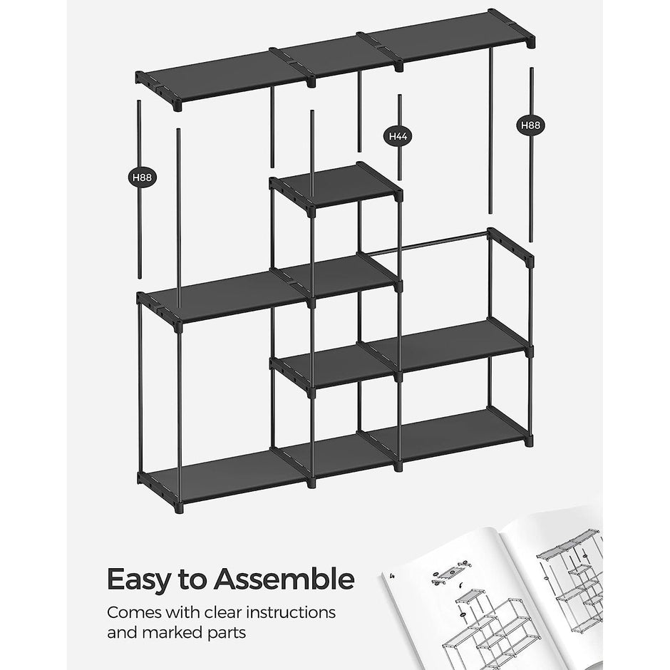 Portable Open Wardrobe – Fabric – Black – Freestanding with Clothes Rails and Shelves
