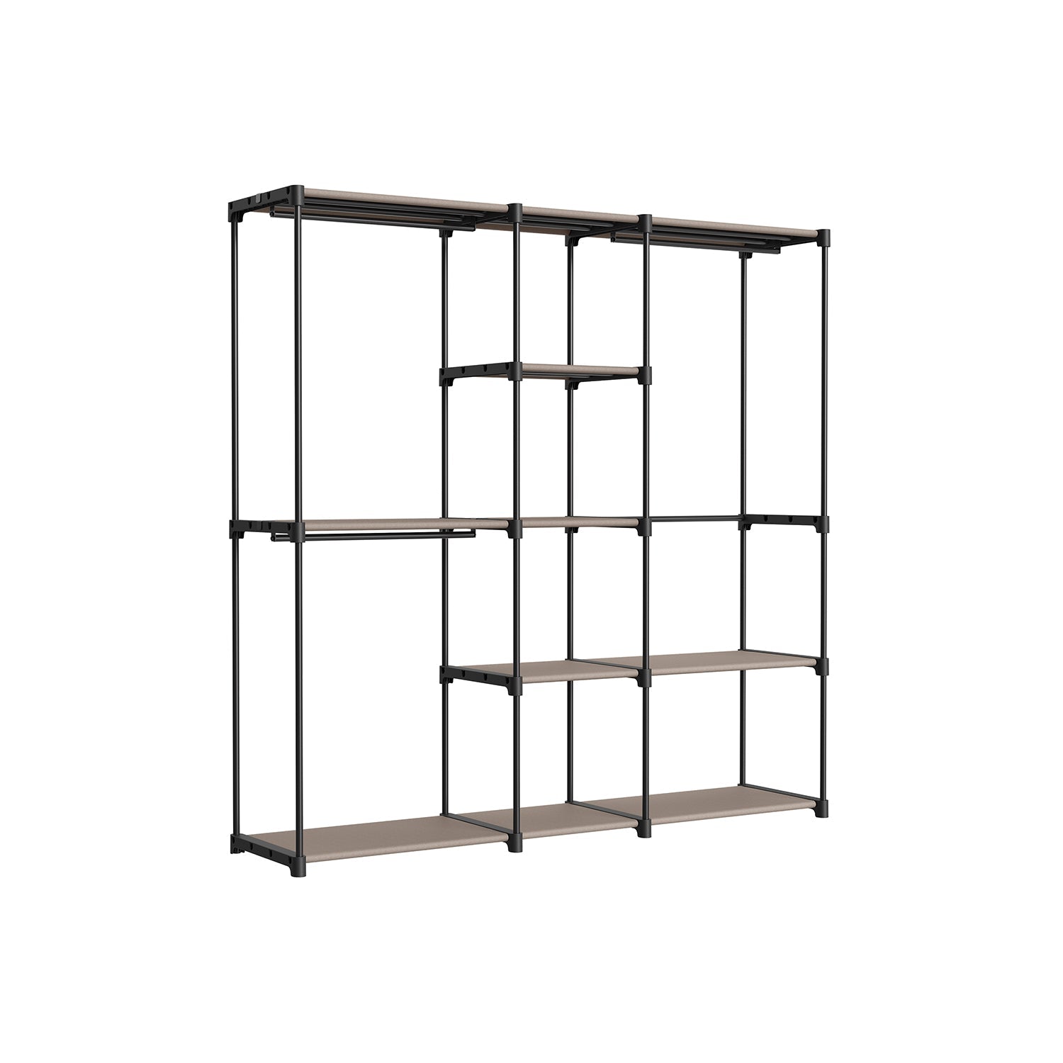 Freestanding Wardrobe – Fabric – Black – Portable Design with Clothes Rails and Shelves