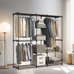 Portable Open Wardrobe – Metal and Fabric – Black – Freestanding with Clothes Rails and Shelves for Bedroom