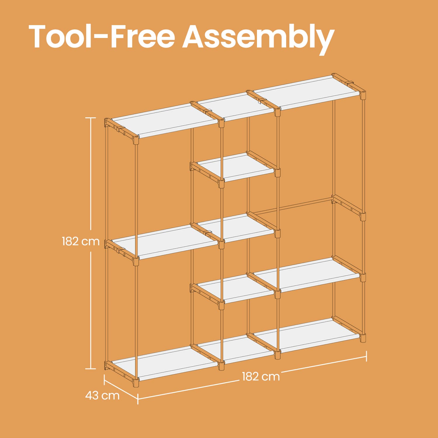 Portable Open Wardrobe – Metal and Fabric – Black – Freestanding with Clothes Rails and Shelves for Bedroom