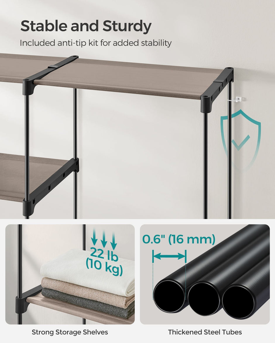 Freestanding Wardrobe – Fabric – Black – Portable Design with Clothes Rails and Shelves