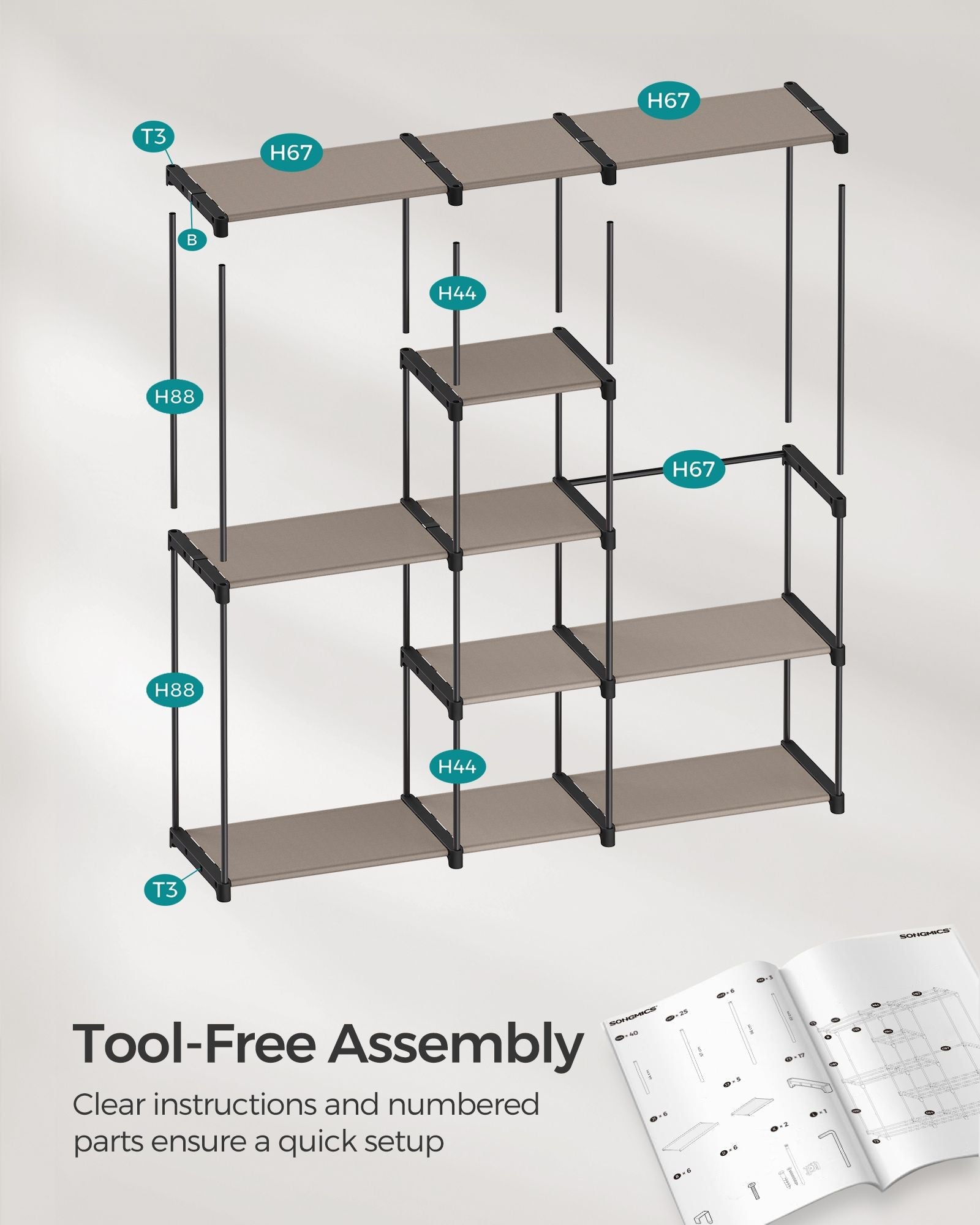 Freestanding Wardrobe – Fabric – Black – Portable Design with Clothes Rails and Shelves