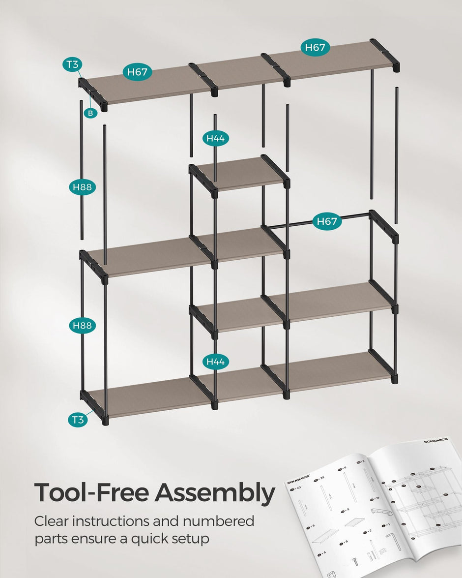 Freestanding Wardrobe – Fabric – Black – Portable Design with Clothes Rails and Shelves