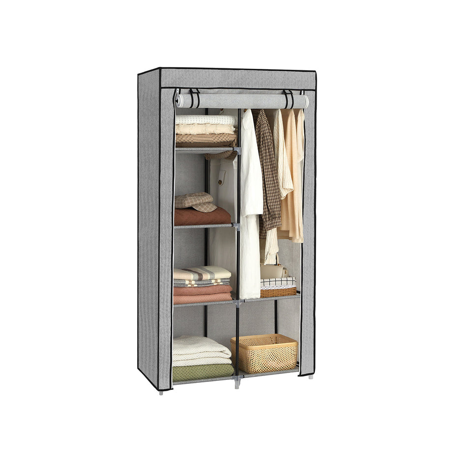 Portable Closet – Metal Frame & Non-Woven Fabric – Grey – 6 Shelves & 2 Hanging Rails