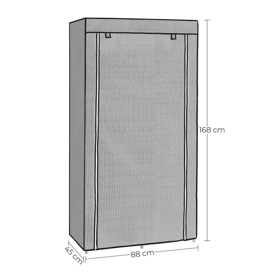 Portable Closet – Metal Frame & Non-Woven Fabric – Grey – 6 Shelves & 2 Hanging Rails