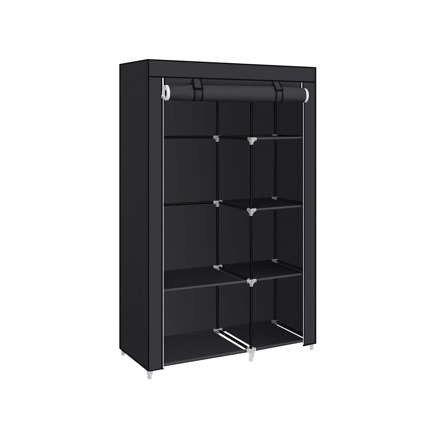 Portable Wardrobe – Non-Woven Fabric – Black – 6 Shelves and 1 Hanging Rail