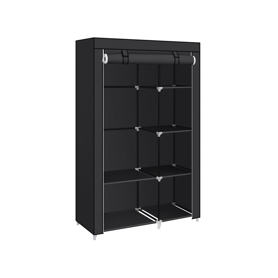Portable Wardrobe – Non-Woven Fabric – Black – 6 Shelves and 1 Hanging Rail