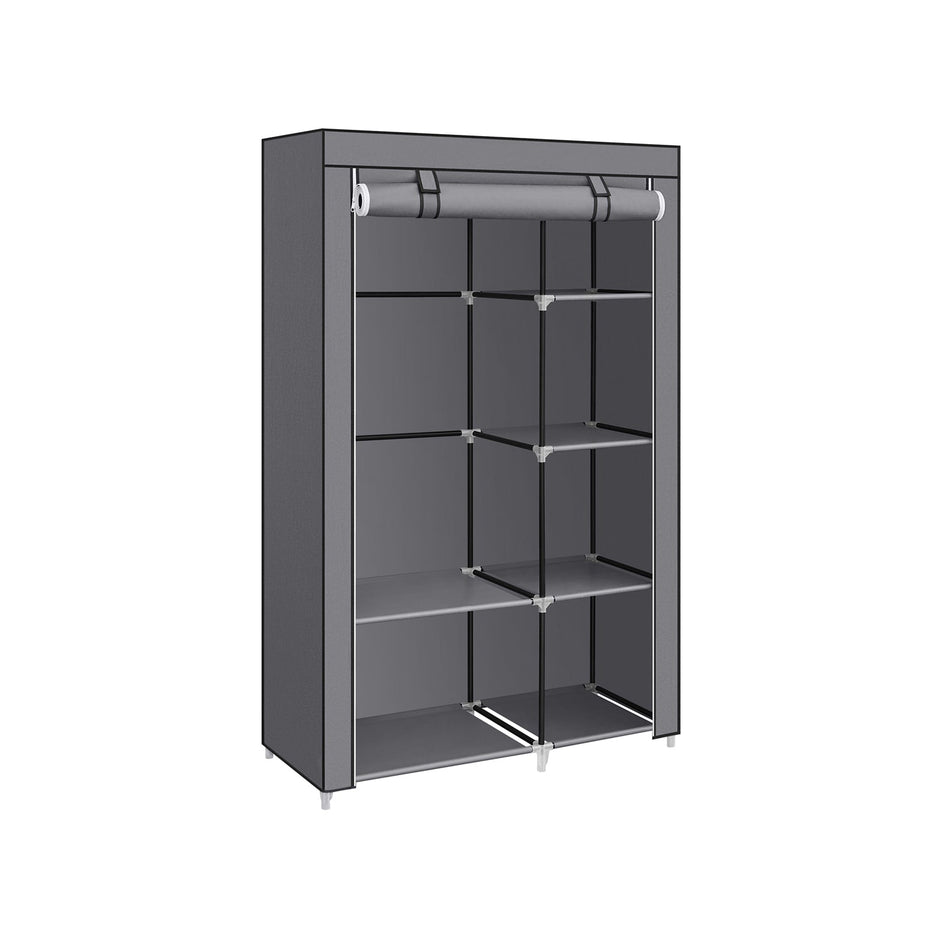 Portable Wardrobe – Non-Woven Fabric – Grey – 6 Shelves and Hanging Rail
