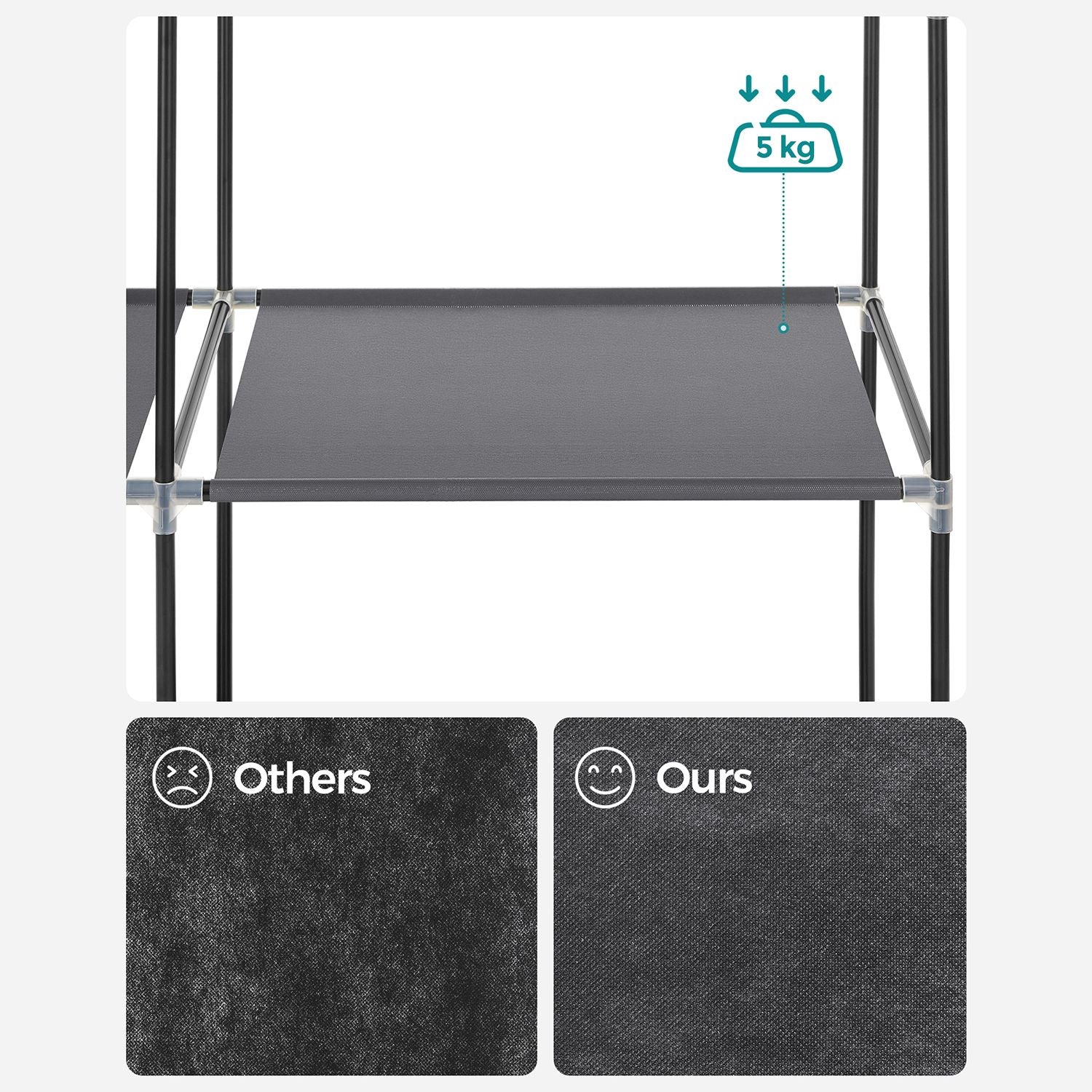 Portable Wardrobe – Non-Woven Fabric – Grey – 6 Shelves and Hanging Rail