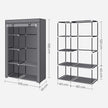 Portable Wardrobe – Non-Woven Fabric – Grey – 6 Shelves and Hanging Rail