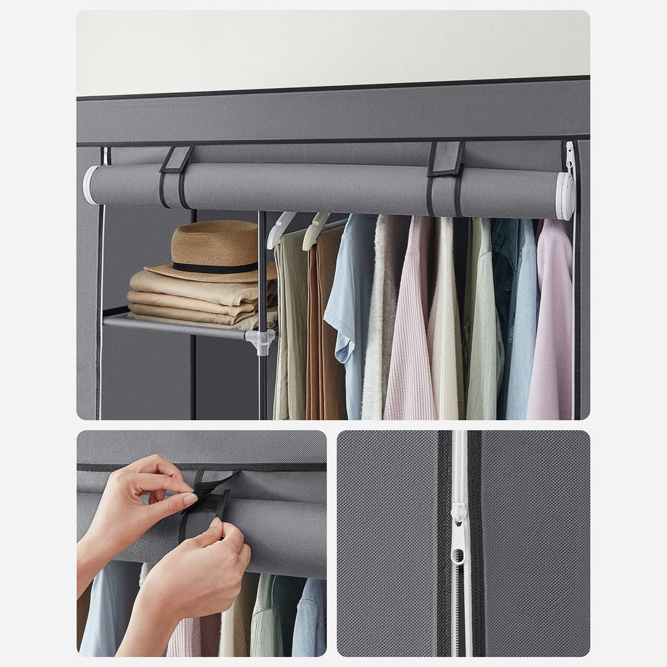 Portable Wardrobe – Non-Woven Fabric – Grey – 6 Shelves and Hanging Rail