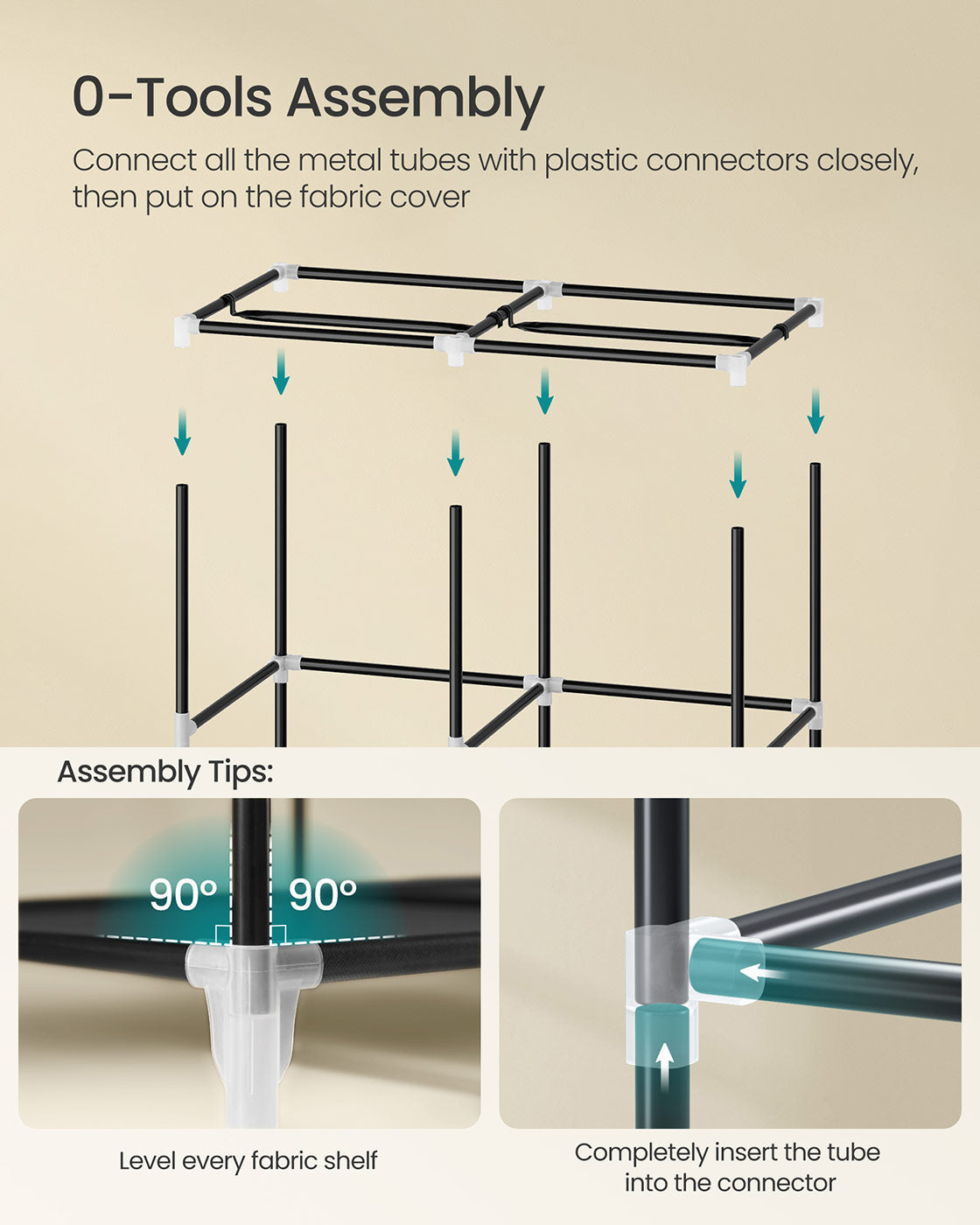 Portable Closet – Fabric – Ink Black – Large Capacity with 3 Hanging Rails and Shelves