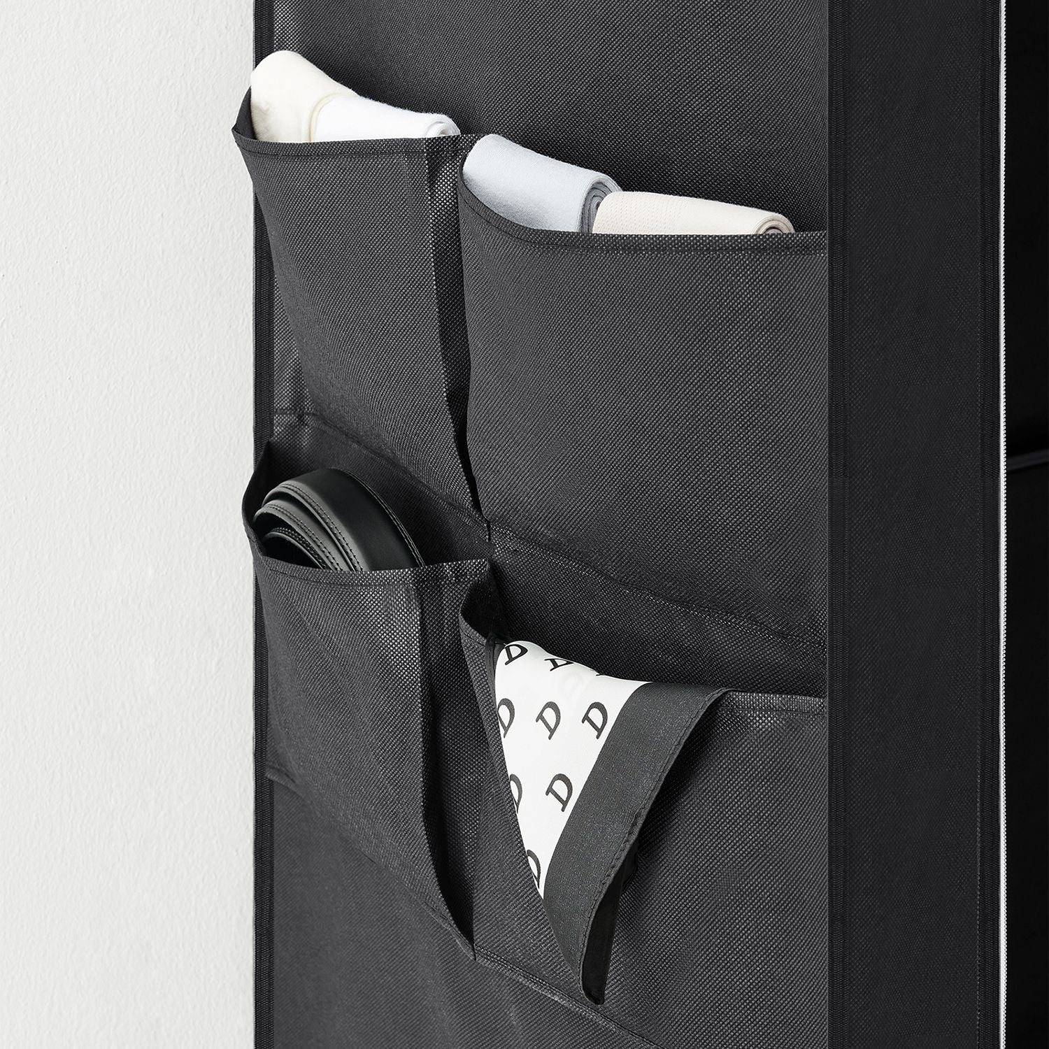 Portable Wardrobe – Fabric – Black – Large Capacity with 3 Hanging Rails and Shelves