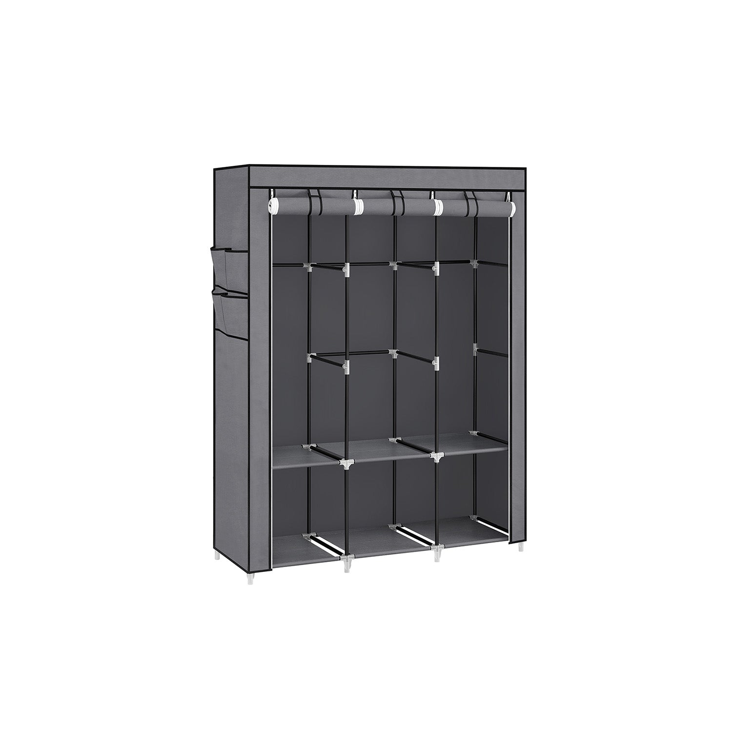 Portable Clothes Wardrobe – Fabric – Grey – Large Capacity with Cover and Multiple Storage Options