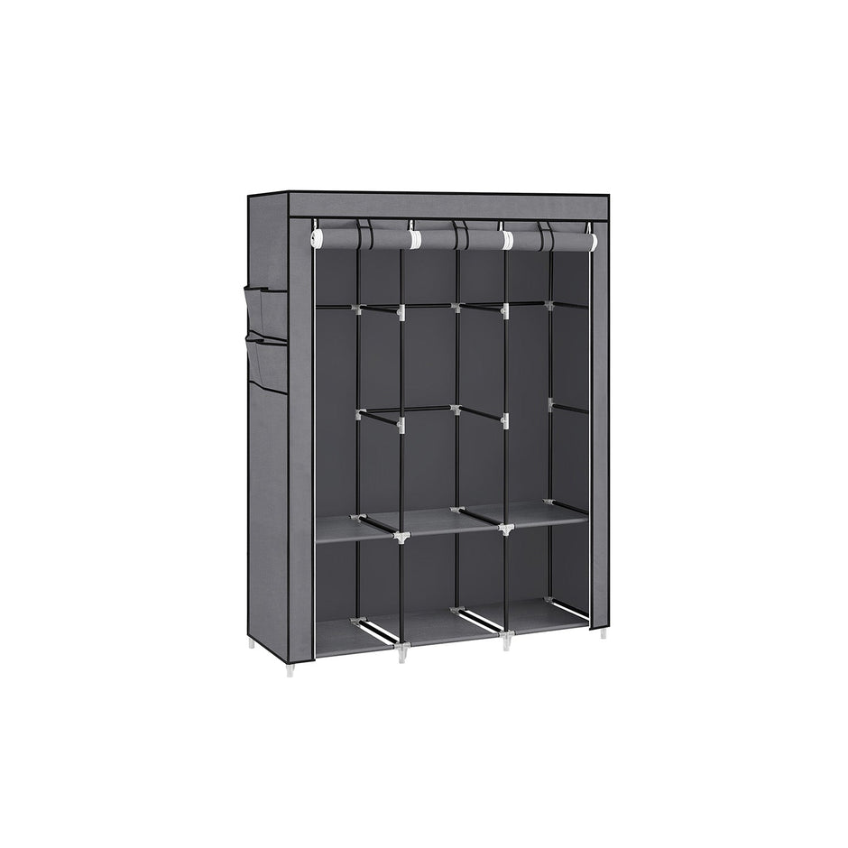 Portable Clothes Wardrobe – Fabric – Grey – Large Capacity with Cover and Multiple Storage Options